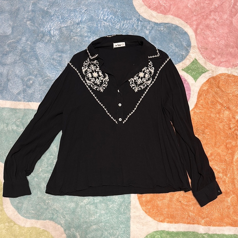 Black Embroidered Women's Top